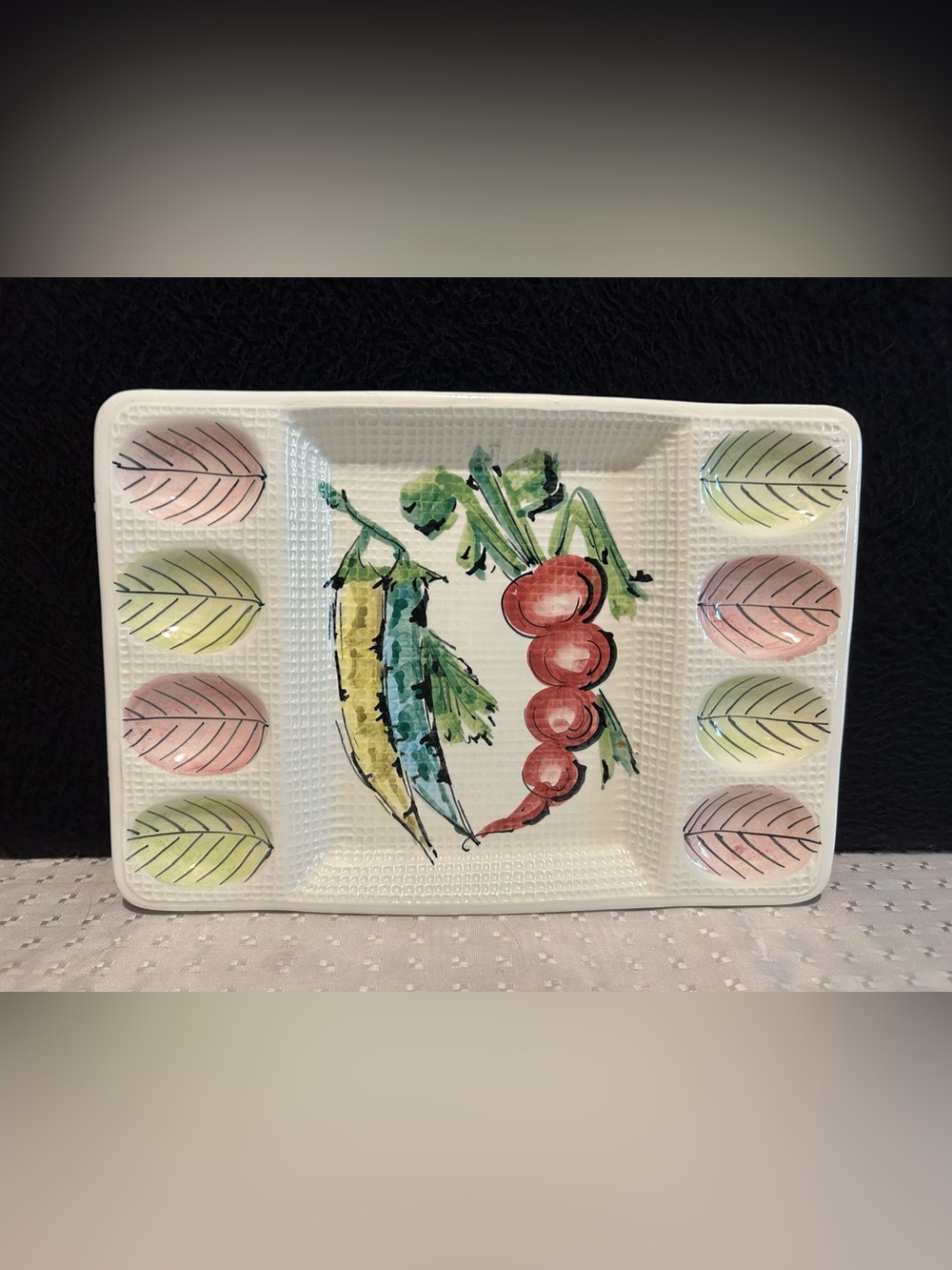 TIL Ceramic Deviled Egg Relish Tray Made In Italy Hand Painted Textured
